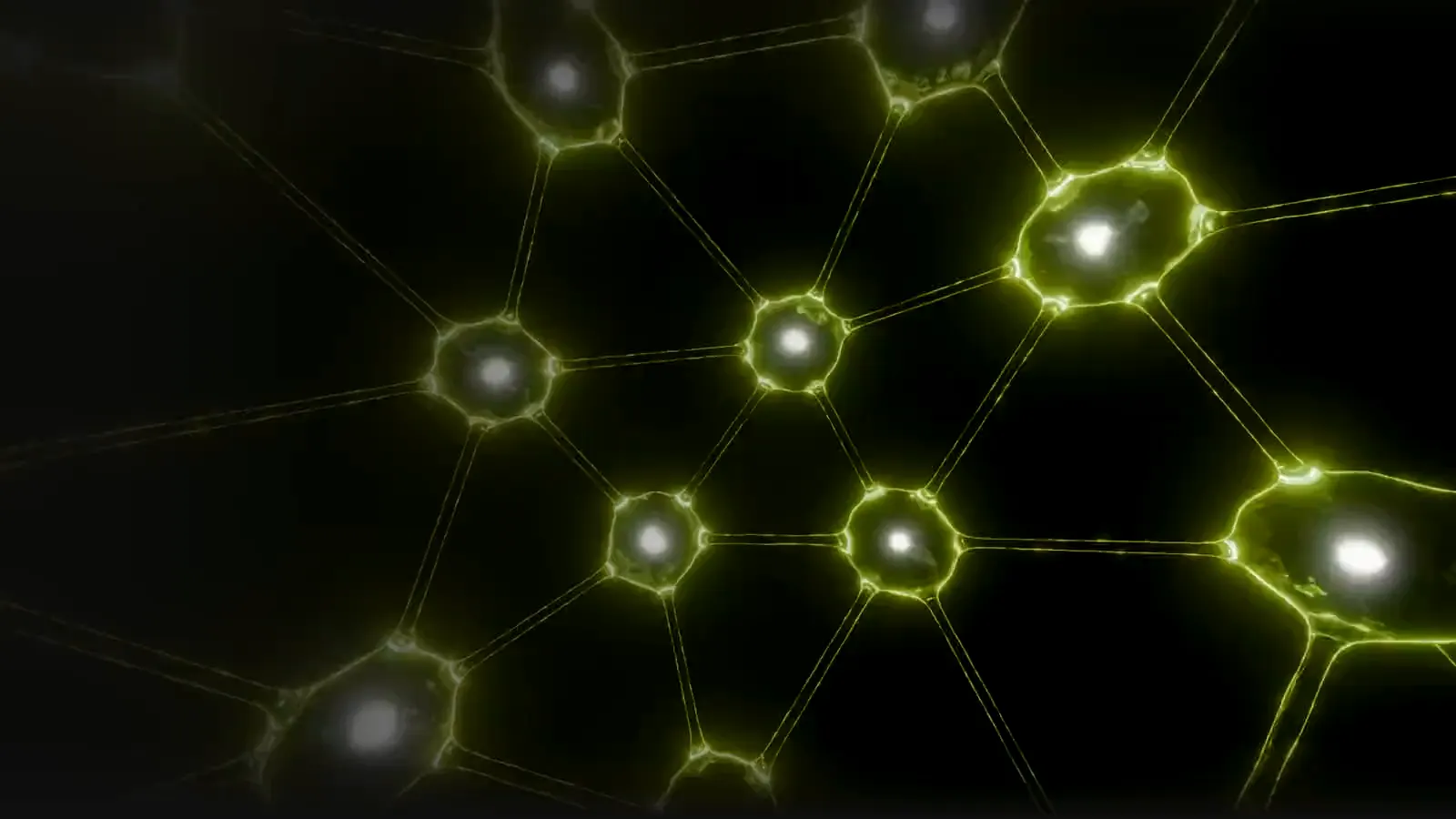 Glowing nodes joined in a network, tinted lime